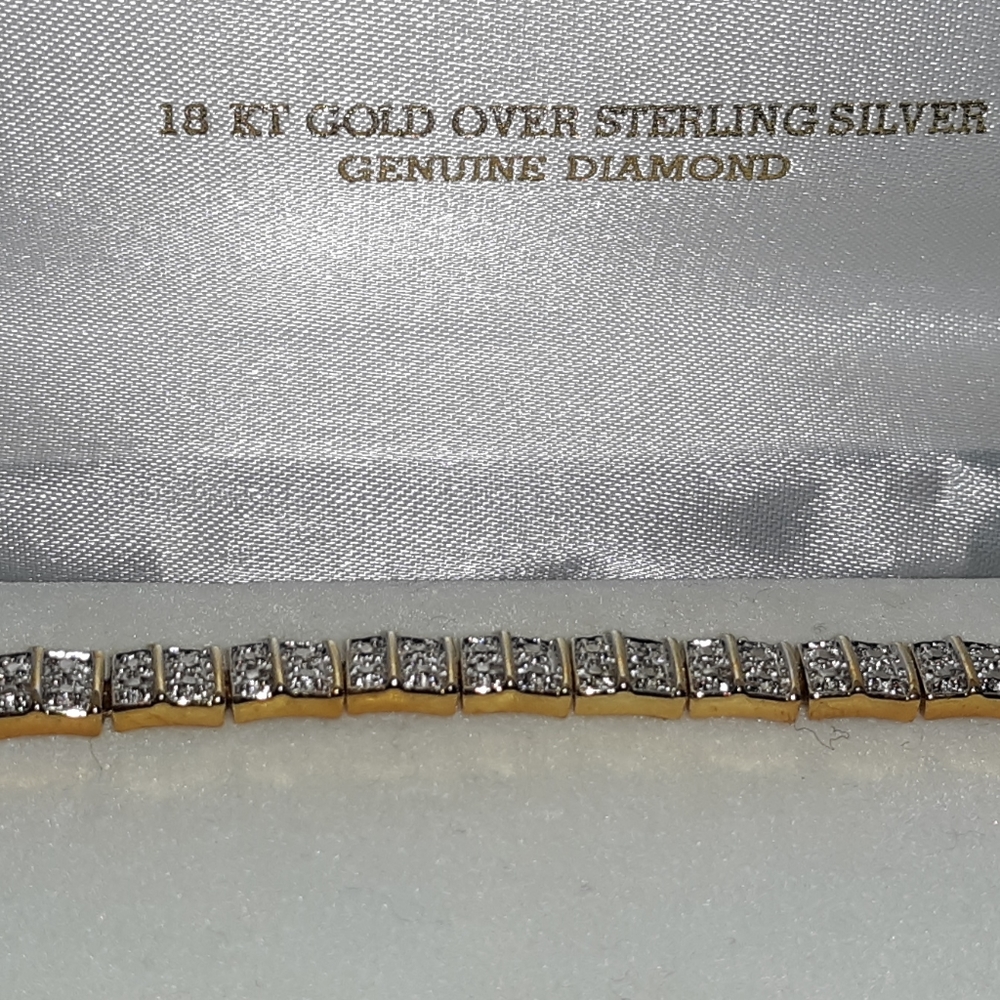 7.5 inch 18K Gild Over SSilver Dmnd Chip Bracelet